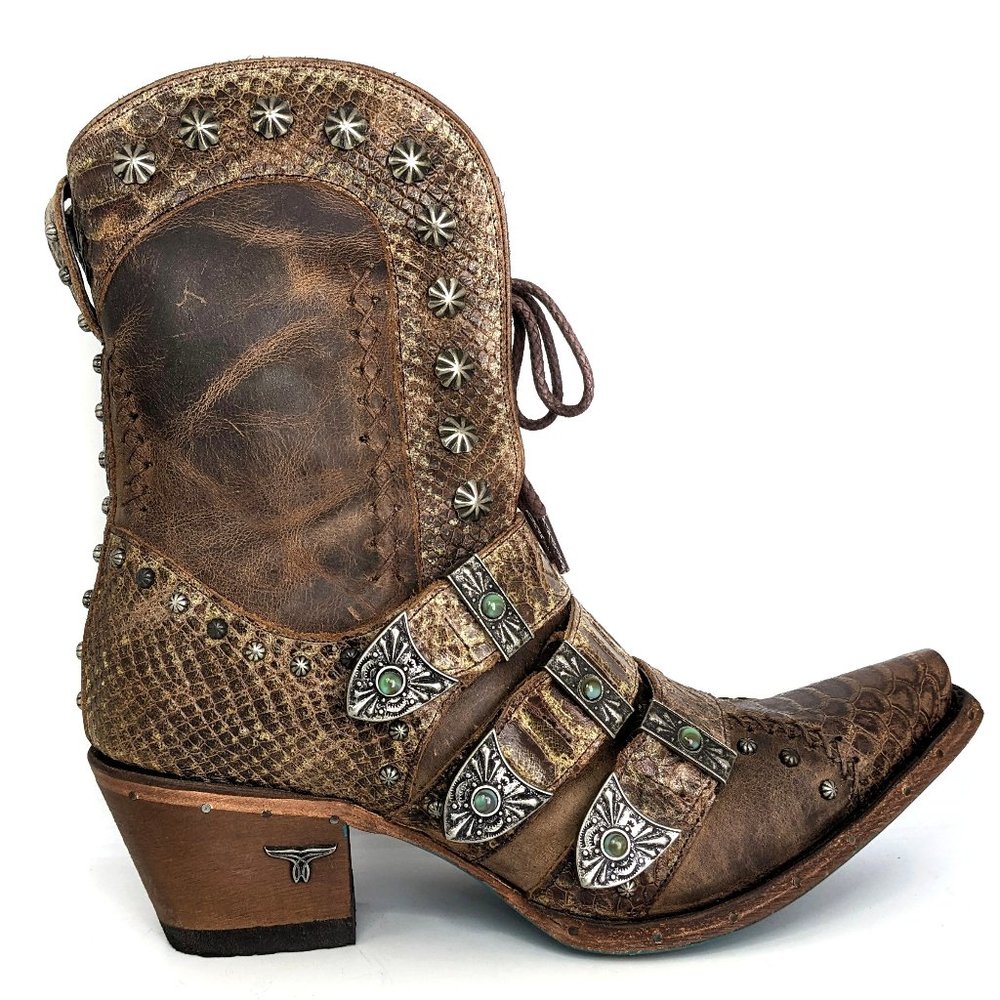 Lane Showdown Size 11 Brown Leather Western Boots, Studded Cowgirl Boots